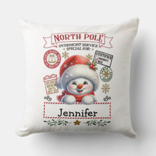 Festive Whimsical Snowman Throw Pillow