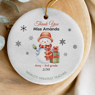 Festive Whimsical Snowman World's Best Teacher Ceramic Ornament