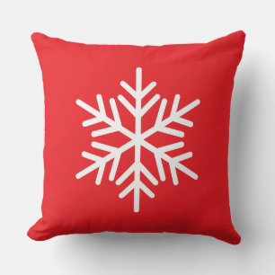 Festive White Alpine Snowflake On Christmas Red Cushion