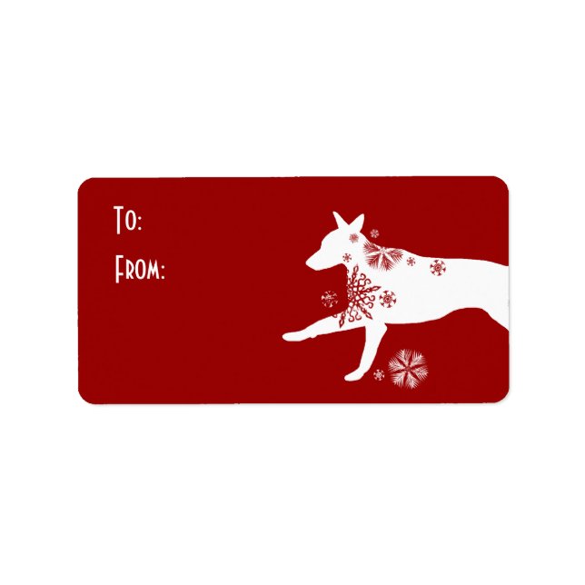 Festive White and Red Dog Gift Tag (Front)