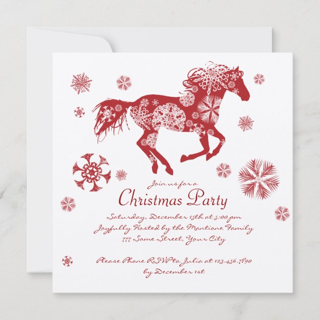 Festive White and Red Horse Christmas Party Invitation (Front)