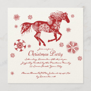 Festive White and Red Horse Christmas Party Invitation