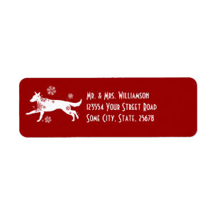 Festive White and Red Snow Dog Return Address Label