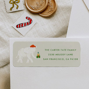 Festive White Elephant Illustrated Return Address Label