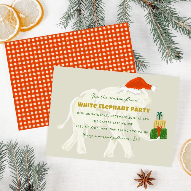 Festive White Elephant Party Illustrated Invitation (Festive White Elephant Party Illustrated Invitation)