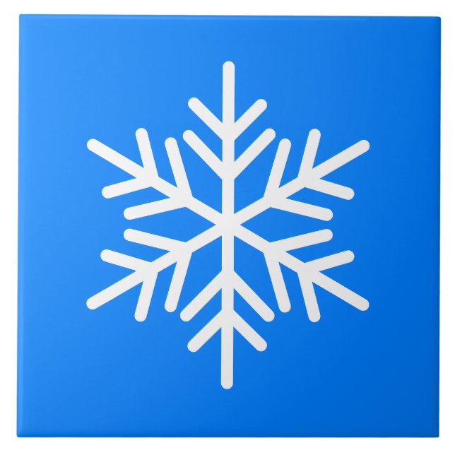 Festive White Nordic Snowflake On Bright Blue Ceramic Tile (Front)