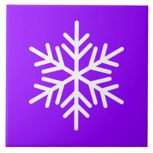 Festive White Nordic Snowflake On Bright Purple Ceramic Tile