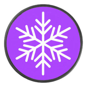 Festive White Nordic Snowflake On Bright Purple Hockey Puck