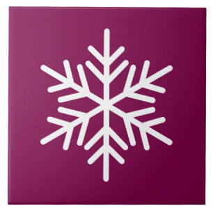 Festive White Nordic Snowflake On Burgundy Red Ceramic Tile