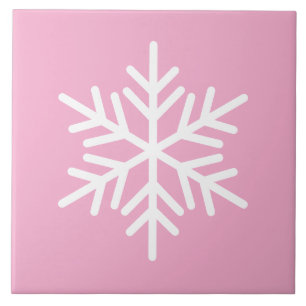 Festive White Nordic Snowflake On Chic Light Pink Ceramic Tile