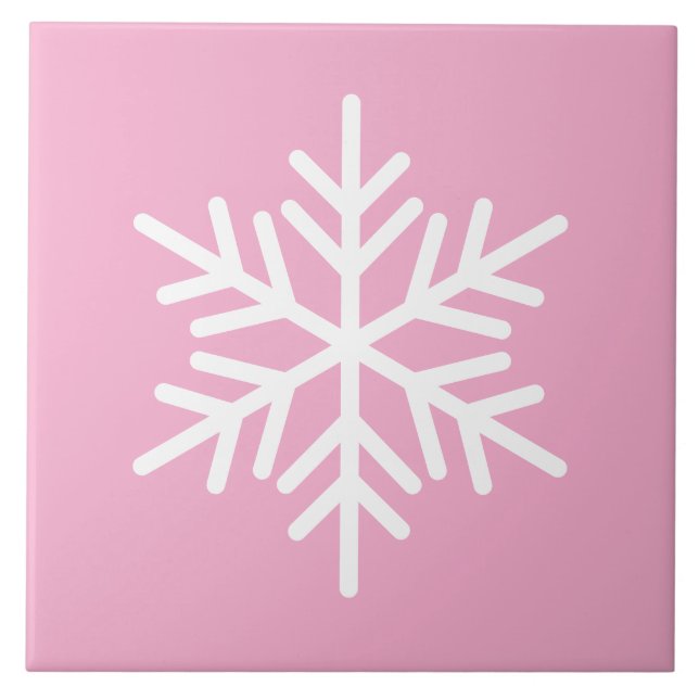 Festive White Nordic Snowflake On Chic Light Pink Ceramic Tile (Front)