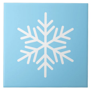 Festive White Nordic Snowflake On Light Frost Blue Ceramic Tile