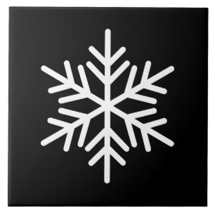 Festive White Nordic Snowflake On Modern Black Ceramic Tile