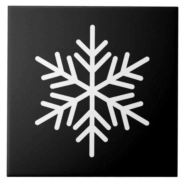 Festive White Nordic Snowflake On Modern Black Ceramic Tile (Front)