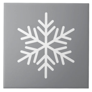 Festive White Nordic Snowflake On Modern Grey Ceramic Tile