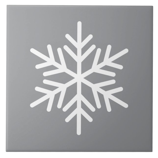 Festive White Nordic Snowflake On Modern Grey Ceramic Tile (Front)