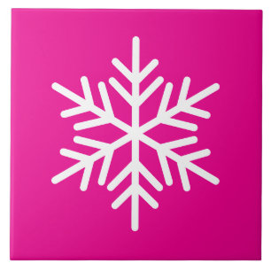Festive White Nordic Snowflake On Peppermint Pink Ceramic Tile
