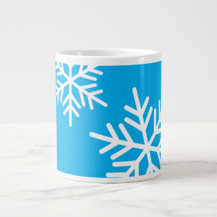 Festive White Nordic Snowflakes On Azure Blue Large Coffee Mug