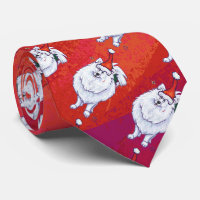 Festive White PomPom Pup on Red