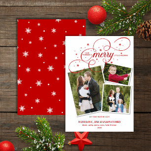 Festive White Red 3 Photo Christmas Holiday Card