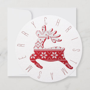 Festive White & Red Christmas Knit Reindeer  Holiday Card