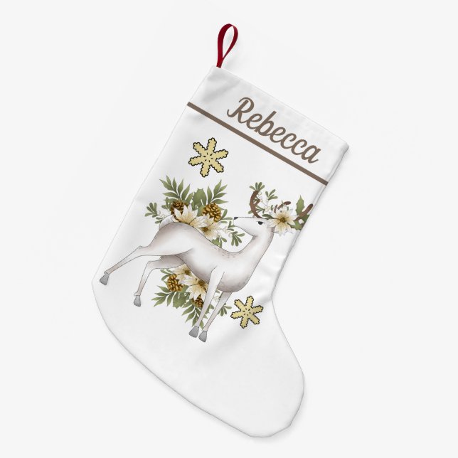 Festive white reindeer add name stocking (Front (Hanging))