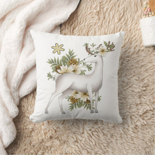 Festive white reindeer Christmas pillow