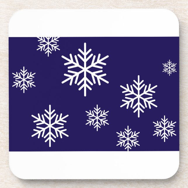 Festive White Snowflakes On Formal Navy Blue Coaster (Front)