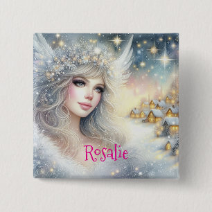 Festive White Watercolor Ethereal Frost Snow Angel 15 Cm Square Badge