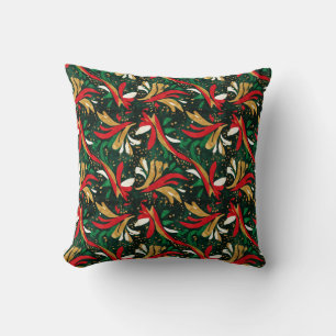 Festive Wild Bouquet Pattern – Red, Gold & Green A Cushion