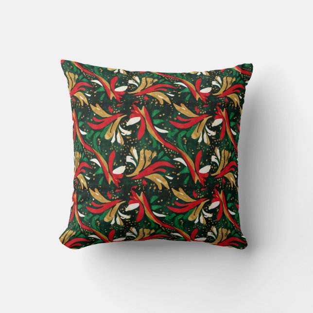 Festive Wild Bouquet Pattern – Red, Gold & Green A Cushion (Front)