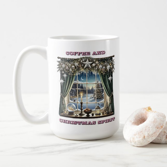 Festive Window With Snowy View Coffee Mug (With Donut)