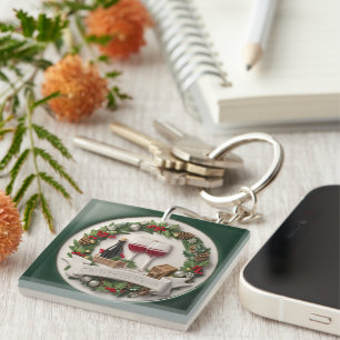 Festive Wine and Ornament High-Relief Key Ring