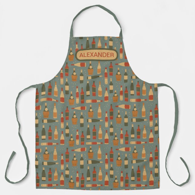 Festive Wine Bottles Personalise Apron (Front)