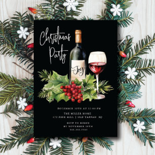Festive Wine Christmas Cocktail Party Invitation