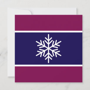 Festive Wine White Navy Blue Stripes Snowflake Holiday Card