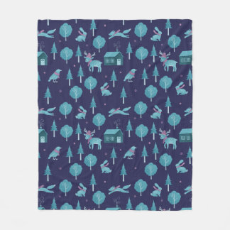 Festive Winter Animals Fleece Blanket