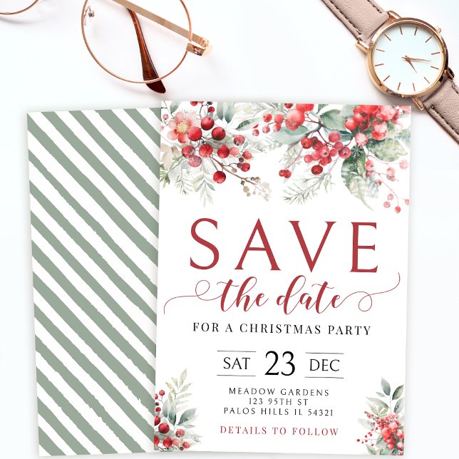 Festive winter berries Save The Date Christmas Invitation (Creator Uploaded)