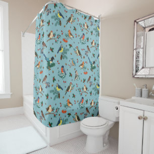 Festive Winter Birds Christmas Pattern Shower Curtain