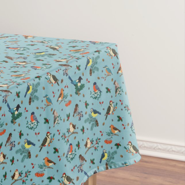 Festive Winter Birds Christmas Pattern Tablecloth (In Situ)