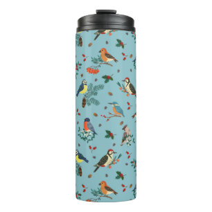 Festive Winter Birds Christmas Pattern Thermal Tumbler