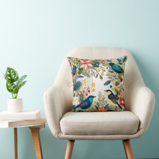 Festive Winter Birds Cushion