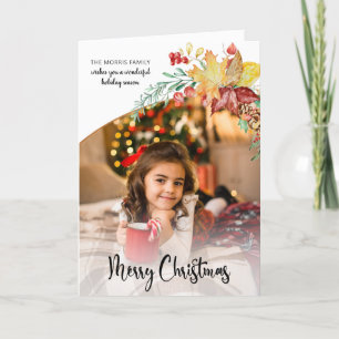 Festive Winter Botanical Calligraphy Photo Holiday Card