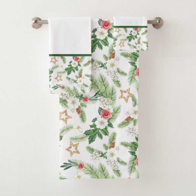  Festive Winter Botanicals    Bath Towel Set (Insitu)