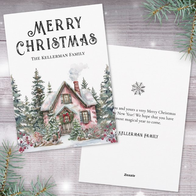 Festive Winter Cabin Merry Christmas Holiday Card (Festive Winter Cabin Merry Christmas Holiday Card)
