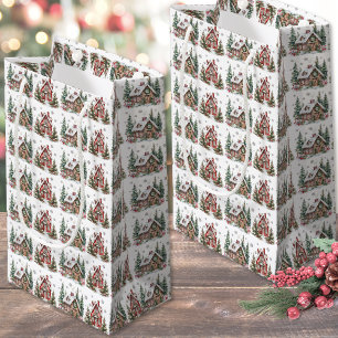 Festive Winter Cabin Watercolor Christmas Small Gift Bag