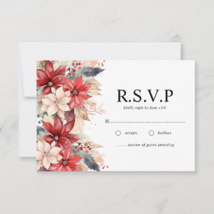 Festive Winter Christmas Florals Wedding RSVP Card