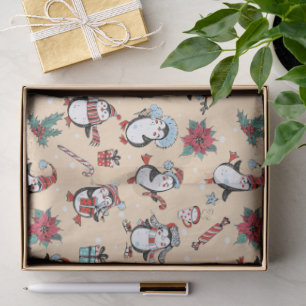 Festive Winter Christmas Penguins Tissue Paper