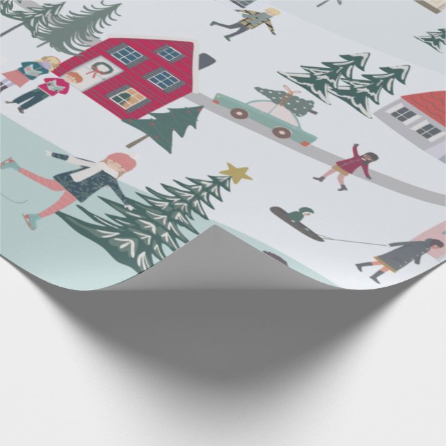 Festive Winter Christmas Town/Village Holiday Wrapping Paper (Corner)