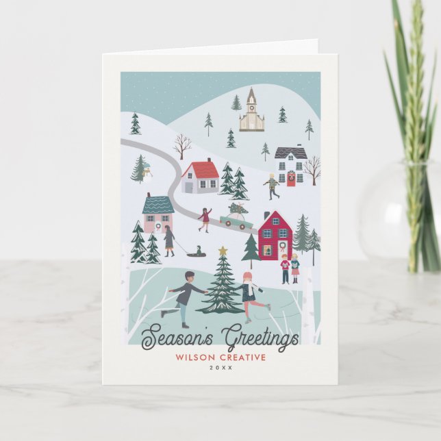 Festive Winter Christmas Village Logo Business  Holiday Card (Front)